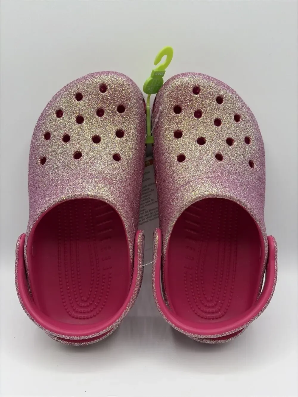 Crocs Classic Chunky Glitter Clog Iridescent Dragon Fruit Pink Kids Size J3 NWT